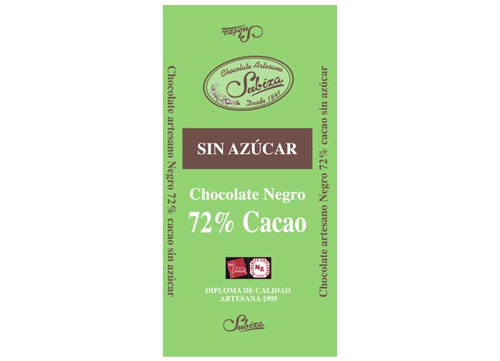 Chocolate artesano negro sin azúcar 74% cacao