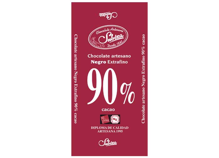 Chocolate artesano negro extrafino 90% cacao